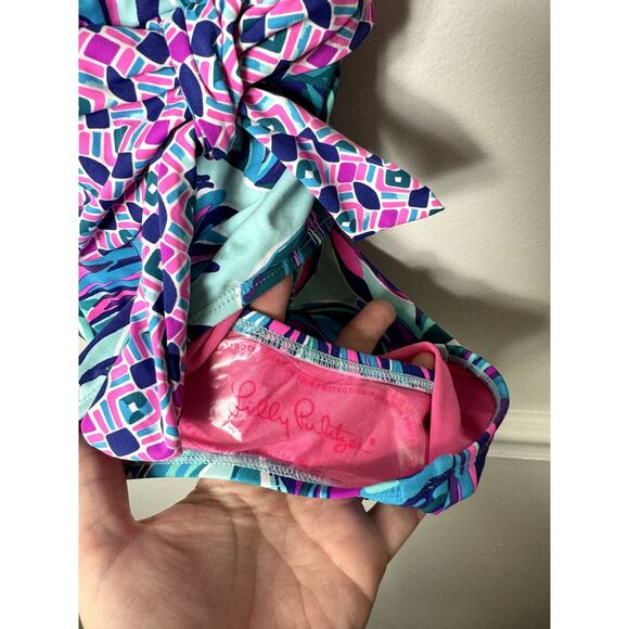 Lilly Pulitzer 14 Emori Seasalt Blue Don't Wanna Leaf One Piece Swimsuit $148 - Picture 8 of 11